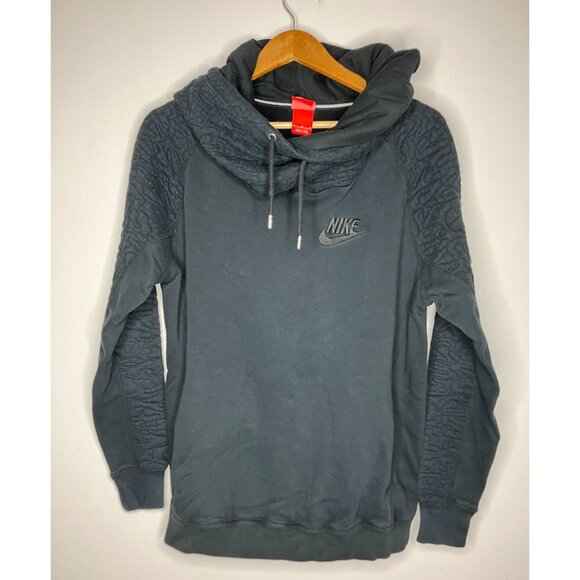 Nike Women's Medium Black Cowlneck Full Pull Over Hoodie Quilted Pattern Sleeve - Picture 1 of 10
